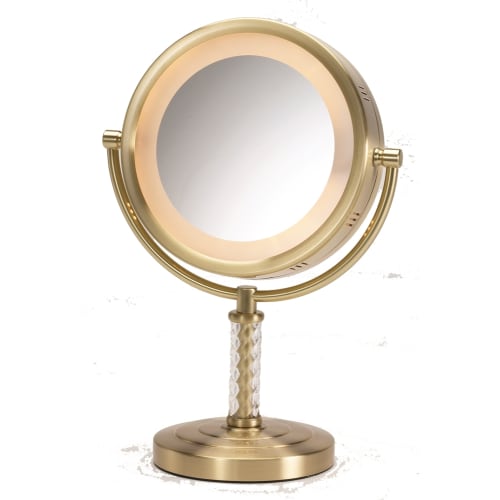 Jerdon® Halo Light® Vanity Mirror, Regular/6x Magnification, 8" Diameter, Brushed Brass